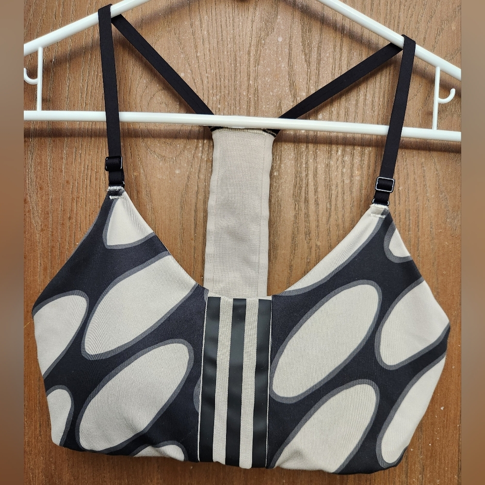 Adidas Black and Cream Patterned Sports Bra